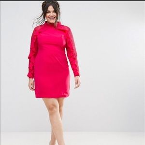 Truly You Pencil Dress Ruffle  Lace Detail 20W